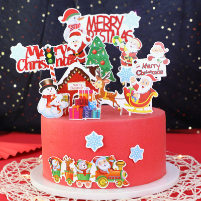 Christmas Baking Cake Topper Red and Green Train Elk Plug-in Pieces Party Dessert Bar Decoration Arrangement