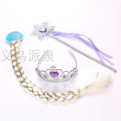Manufacturer Aisha Hot Selling Children's Princess Crown Magic Stick Frozen Crown Magic Stick Braid 3-Piece Suit