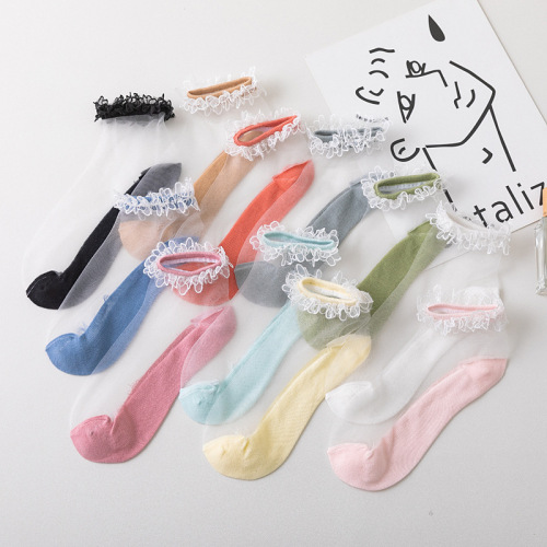 lace socks women‘s lace socks low-cut japanese summer thin glass crystal silk transparent ultra-thin fairy boat socks