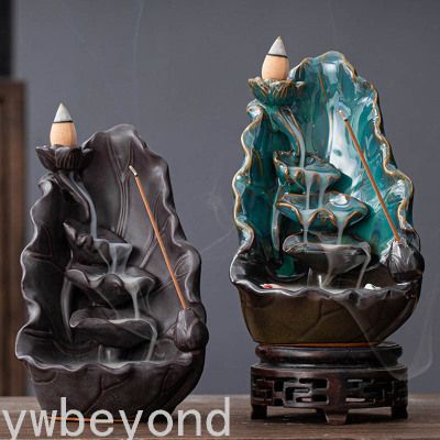 Ywbeyond Home Indoor Decor Ceramic Lotus Fish Backflow Incense Stick Cone burner Holder 