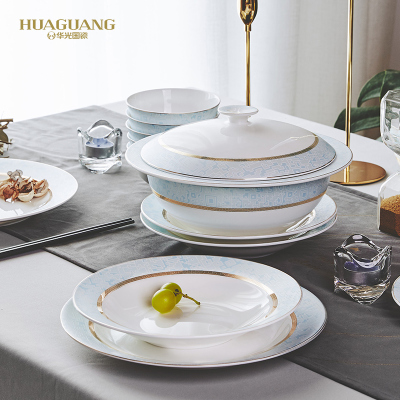 Huaguang Ceramic Bone China Tableware Suit Bowl And Dish Set Household Plate European And Chinese Style Wedding Porcelain Santorini