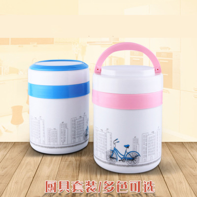 Factory Insulation Portable Pan Stainless Steel Double-Layer Insulated Rice Bucket Vacuum Portable Pan round Preservation Box Insulation Barrel