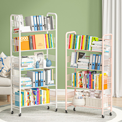 Simple Children's Bookcase Floor Small Movable Bookcase Picture Book Rack Bedroom Living Room Iron Storage Rack Storage Rack