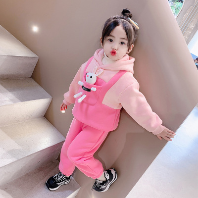 2021children's Winter New Cartoon Fleece-Lined Suit One Piece Dropshipping Internet Hot Two-Piece Suit Korean Children's Clothing Wholesale