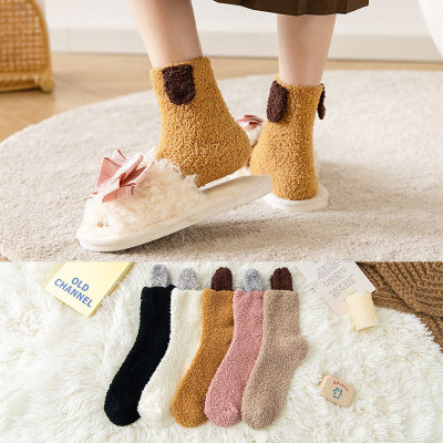 SocksCoral Fleece Socks Autumn and Winter Lint-Free Women's Thickened Middle Sleeping Socks Women's Warm and Cute Women's Socks Wholesale