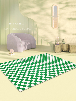 Checkered Carpet Bedroom Green White Black and White Plaid Modern Minimalist Ins Style Morocco Living Room Floor Mat Customizable