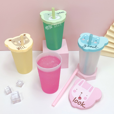 New Product Creative Color Changing Cup Pp Material Temperature Sensitive Plastic Discoloration Cup Cold Water Color Changing Straw Plastic Cup Wholesale