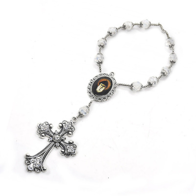 Cross-Border Hot Accessories One End Rosary Bracelet Crystal Jesus Christ St. Charble Cross Bracelet Car Decoration