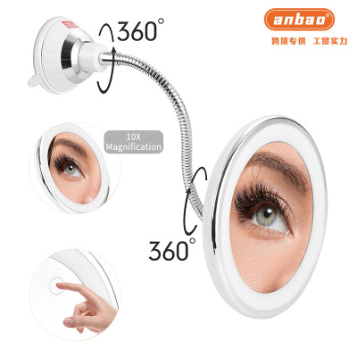 Cosmetic Mirror with Led 10 Times Magnification Usb Rechargeable Three-Color Upgrade Suction Cup Folding Cosmetic Mirror Cross-Border