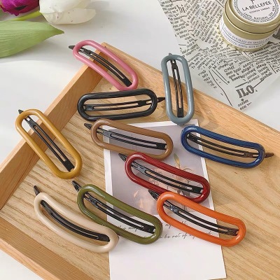 South Korea Dongdaemun Color Oval Frog Buckle Simple Shredded Hair Side Clip Back Head Internet Celebrity Ins Clips Hairpin New