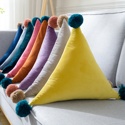 INS Style Fur Ball Triangle Cushion Soft Bag Tatami Bed Head Backrest Pillow Office Waist Cushion Fabric