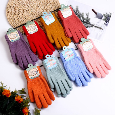New Autumn and Winter Gloves Full Finger Gloves Double Jacquard Striped Adult for Kids Warm Gloves Wholesale