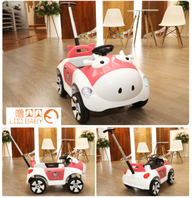 Children's Four-Wheel Electric Vehicle Can Sit, Infants and Children Can Remote Control Child Baby Car Cartoon Trolley Toys Stroller
