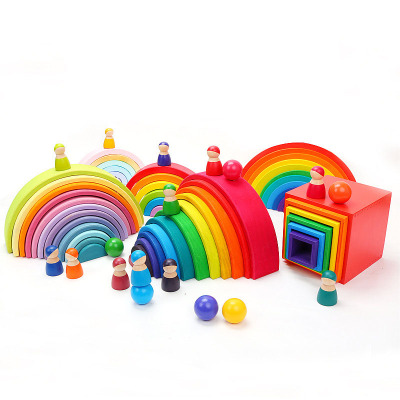 Creative Rainbow Tower Wooden Montessori Educational Toys For Kids
