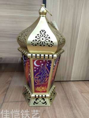 European Golden Ramadan Storm Lantern Candlestick Iron Decoration