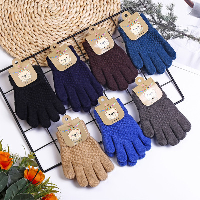 Factory in Stock Autumn and Winter Finger Gloves Men's Rice Grain Light Board Double Jacquard Stripe Warm Gloves Wholesale