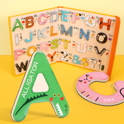 Cartoon Magnetic Wooden Large 26 English Letters Paste Book Magnetic Baby Children Early Educational Toy