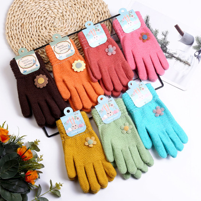 Autumn and Winter New Finger Gloves Double-Layer Jacquard Striped Adults and Children Universal Cute Cold-Proof Warm Gloves