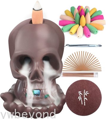 Wholesale Custom Halloween Backflow Skull Incense Cones Holder LED Ceramic Incense Burner
