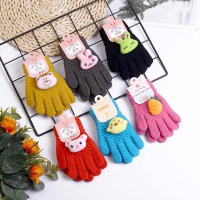 Spot Supply Twill Autumn and Winter Gloves Finger Gloves Double Jacquard Striped Children Adult Warm Gloves