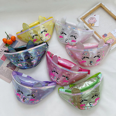 Children's Bag 2021 Autumn and Winter New Crossbody Bag Cute Fox Small Chest Bag Fashion Boys and Girls Transparent Bag Waist Bag