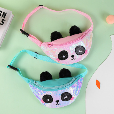 2020 New Cartoon Girl Sequined Waist Bag Kindergarten Children Cute Panda Shiny Shoulder Messenger Bag Gift