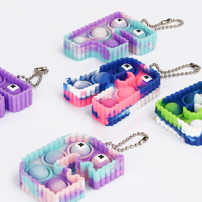 Cartoons Rainbow Push Bubble Key Chain Hand 26 Letters Simple Keyring Pendant Mini Alphabet Fidget Keychain