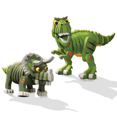 3D Educational Dinosaur Building Blocks Toy For Kids Triceratops And Tyrannosaurus Rex Set
