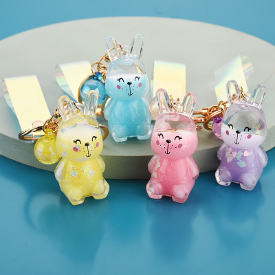 Trendy Liquid Acrylic Oil Rabbit Keychain Cute Girlish Bag Pendant Creative Gift Wholesale