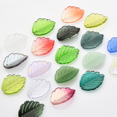 New 17x24 Tea Leaves Gradient Color Glass Hanging Hole Crystal Beads Pendant DIY Antique Bracelet Hair Accessories