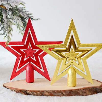 Christmas Tree Top Decoration Christmas Tree Top Star Golden Five-Pointed Star Christmas Decoration Flat Five-Star 10cm20cm