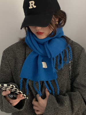 Korean Style Solid Color Knitted Wool Scarf Women's Autumn and Winter Thickened Warm Student Scarf All-Matching Tassel Girl Lanchao