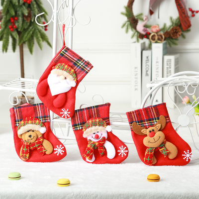 Christmas Small Checked Cloth Christmas Tree Decoration Pendant Santa Claus Scarf Socks Christmas Socks Gift Bag