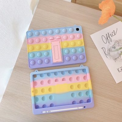 Silicone Push Bubble Sensory Toy Tablet Cover Rainbow Release Stress Shockproof Case With Fold Stand Fidget Tablet