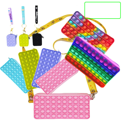 Silicone Stress Relief Stationery Storage Bag Simple Push Bubble Sensory Bags Kids Rainbow Fidget Pencil Pen Cases