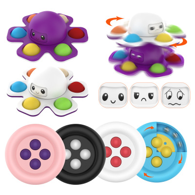 Double Side Push Bubbles Toy Stress Reliever Face Change Fidgets Reversible Flip Face Off Octopus Fidget Spinner