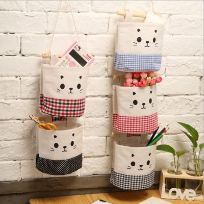 Pure Cotton Hanging Bag Home Storage Door Rear Hanging Bag Wall Hanging Bag Buggy Bag Storage Basket Home Fabric