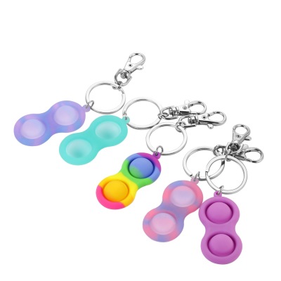 Portable Mini Stress Relief Hand Keychain Bubble Fidget Keyring Silicone Tie Dye Simple Keychains