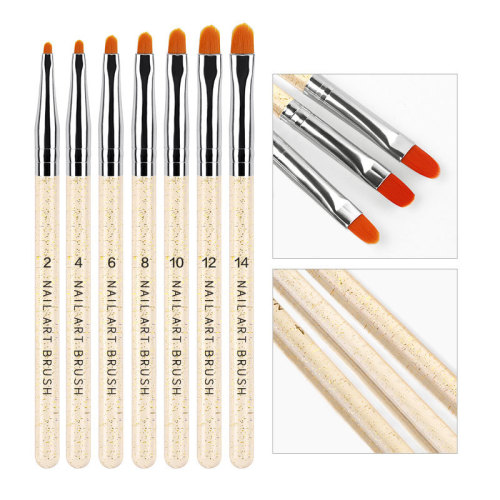 Exclusive for Cross-Border 7 PCs Transparent Rod Manicure UV Pen Tongue-Shaped round Head with Glitter UV Pen Set