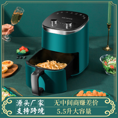 Household Air Fryer Oil-Free Multi-Function Automatic Power off New Blue Color 5.5 Liters Large Capacity Cross-Border Deep Frying Pan