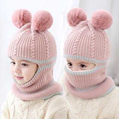 Children's Hat Autumn and Winter Fleece Lined Padded Warm Keeping Woolen Cap 1-2-5 Years Old Boy Girl Baby Scarf Face Care Hat