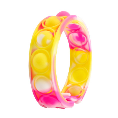 Adult Kids Silicone Stress Relief Wrist Strap Sensory Rainbow Push Bubble Wristband Colorful Tie Dye Fidget Bracelet