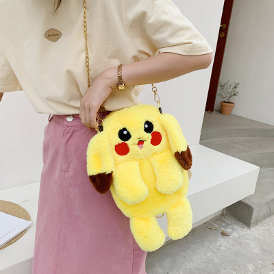 Cute Rabbit Plush Bag Women's Large Capacity One Shoulder Crossbody Cartoon School Bag Autumn and Winter New Pikachu Bag