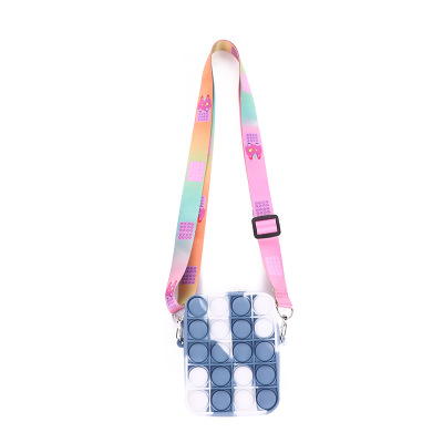 Cartoon Sensory Coin Purse Mini Squeeze Push Bubble Messenger Bags Kids Rainbow Silicone Fidget Shoulder Bags