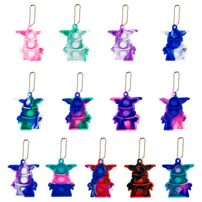 Baby Sensory Tie Dye Stress Relief Key Chain Handheld Bubble Go Bang Keyring Mini Fidget Astronaut Keychain