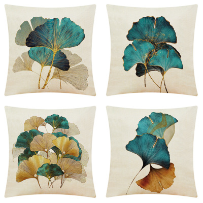 Amazon Cross-Border New Art Ginkgo Leaf Series Home Cotton and Linen Cushion Case Car Cushion Couch Pillow