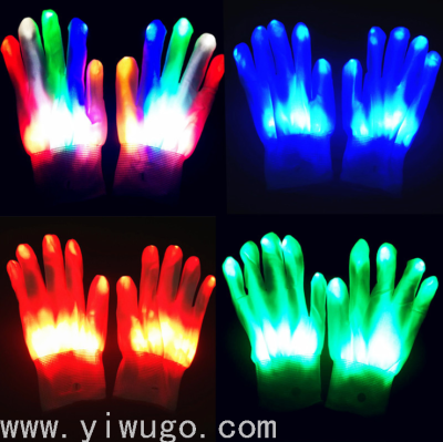 Christmas Gift Halloween Colorful Glitter Gloves Rainbow Light-up Gloves Led Gloves Fluorescent Dance Gloves