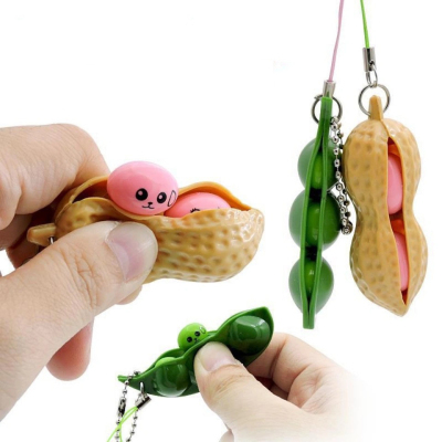 Kids Pop Extrusion Sensory Cute Finger Toy Soybean Edamame Peanut Keychain Autism Fidget Stress Relief Squeeze Bean Toy