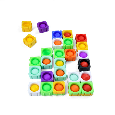 Kids Silicone Educational Sensory Toys Building Blocks Stress Reliever Toys Push Bubble Diy Splicing Fidget Toys