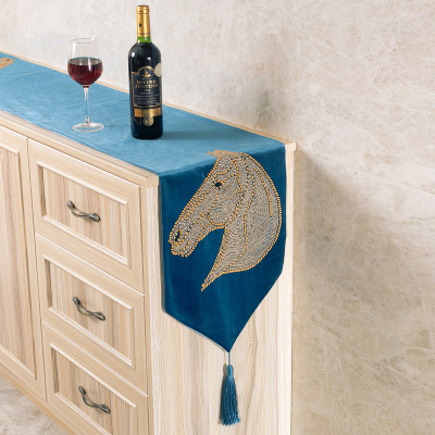 European Style Thickening High Density Velveteen Horse Head Hot Drilling Dining Table Table Runner Model Room Villa Dining Coffee Table Table Towel Bed Runner